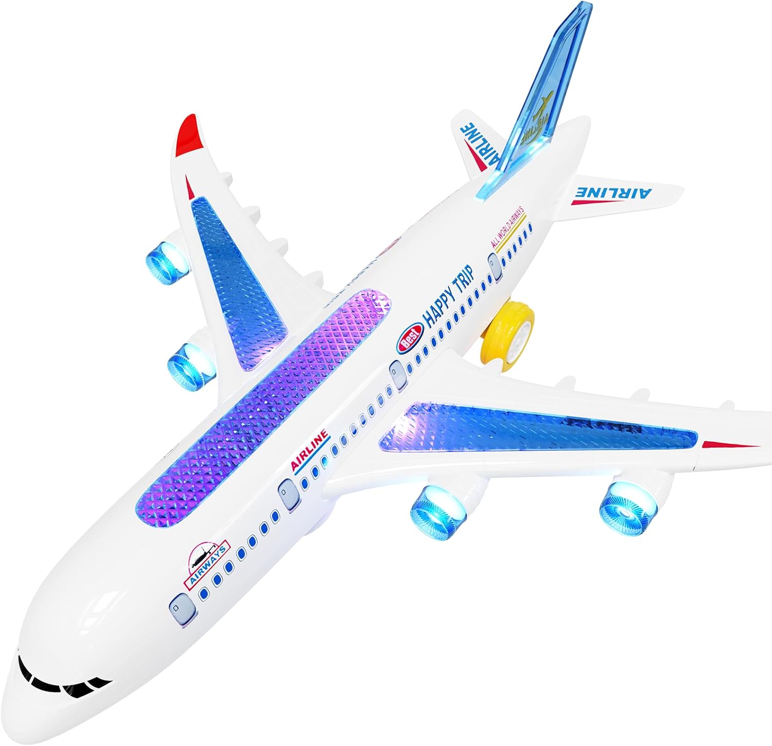 AtomDream Tech Aeroplane Toy - Electric Aeroplane Toy with Flashing LED Lights & Sounds – Bump and Go Mechanism, Durable ABS Construction, for Kids Ages 3-8