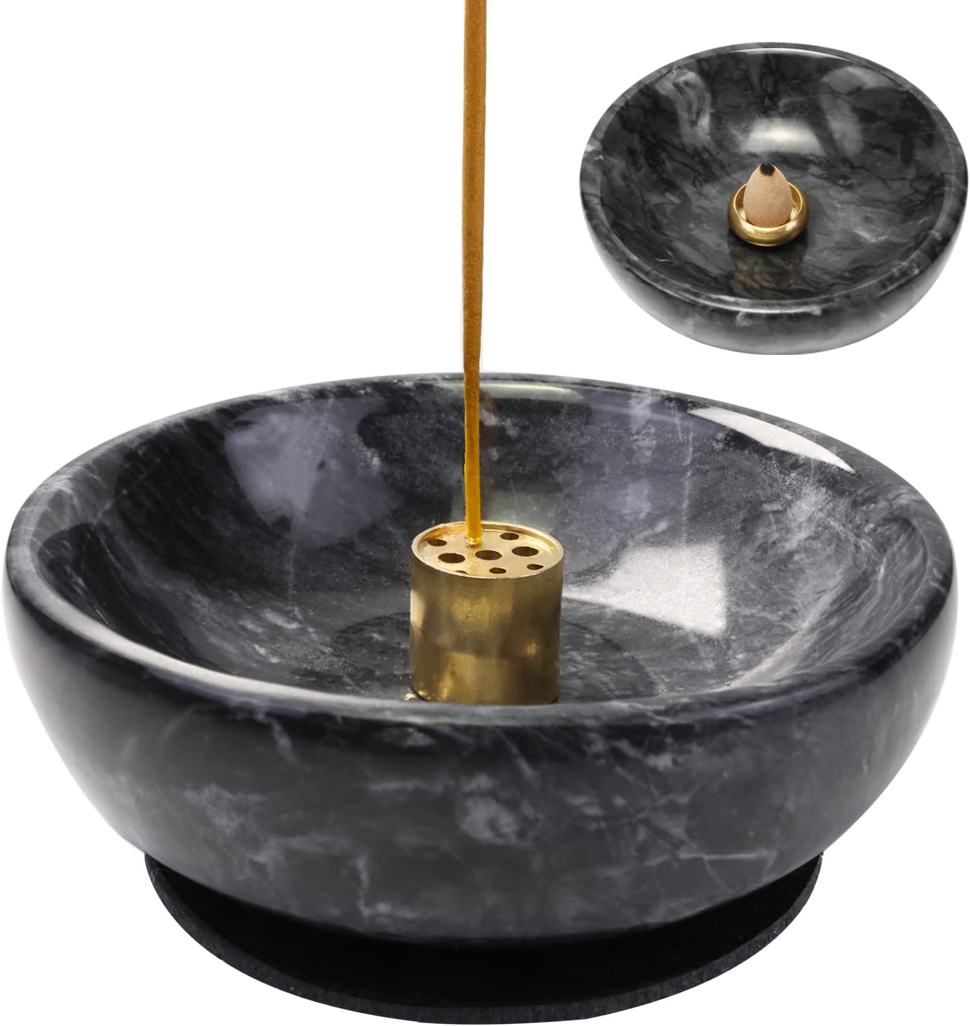Vrupin Natural Marble Incense Burner, Handmade Incense Stick Incense Burner Reflux Burner, Ideal for use in Meditation, Incense Smokers and Decoration. (Black)