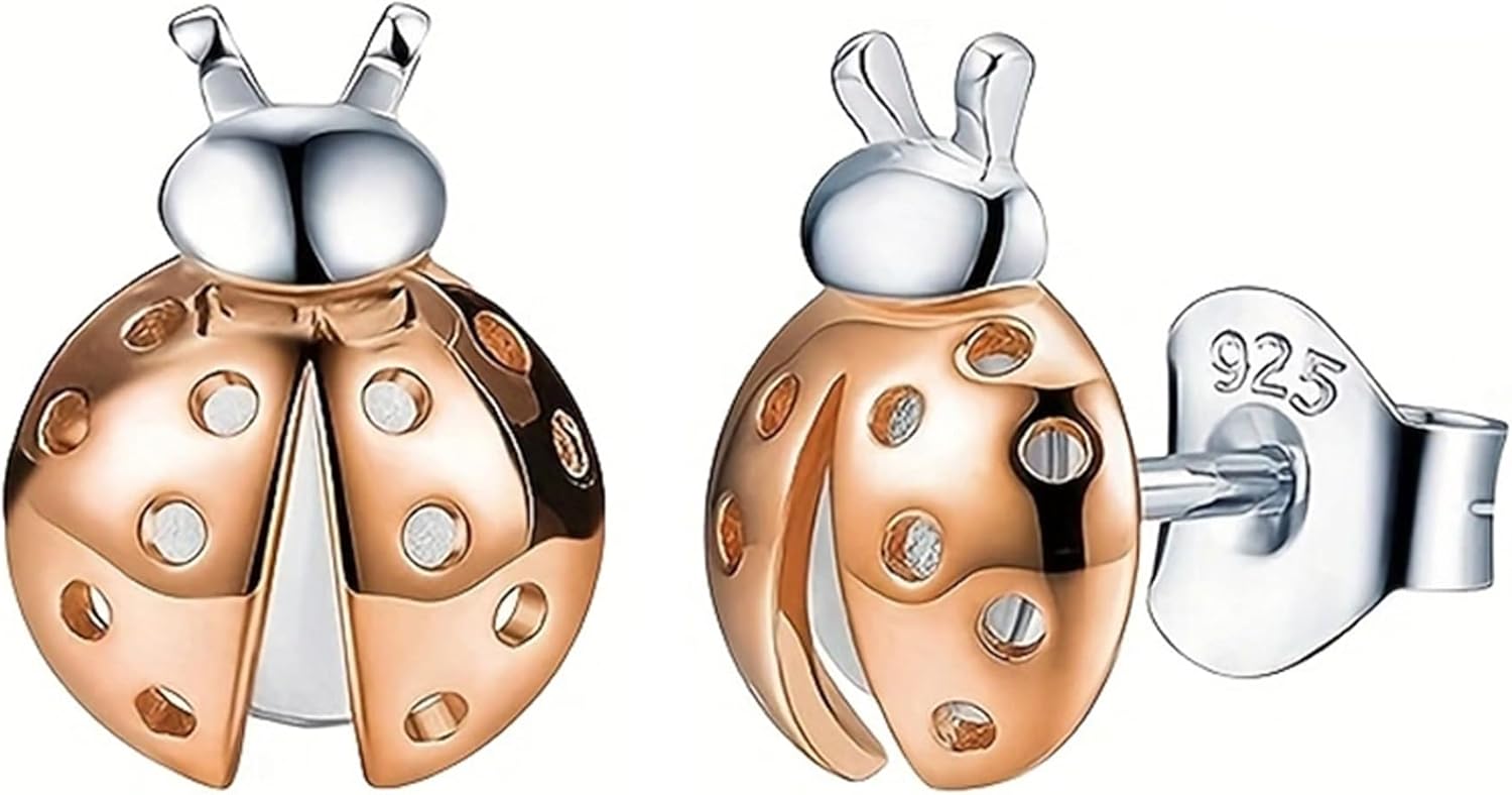 Ladybug Earrings Sterling Silver Ladybug Stud Earrings Cute Hypoallergenic Earrings Tiny Small Dainty Little Ladybird Stud Earrings Animal Jewelry Gifts for Women Daughter Birthday Gifts