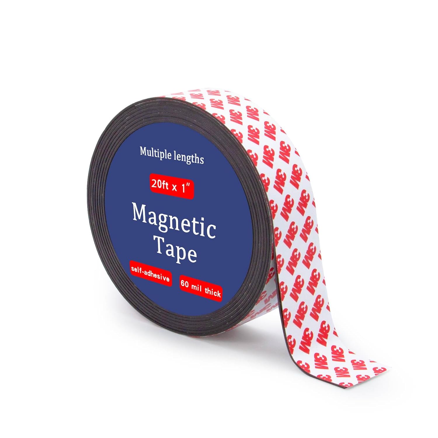 Towjug Magnetic Tape Strip Roll with 3M Self Adhesive Backing, (1 in Wide x 20 ft Long) Flexible Sticky Magnet Tape Strips for Kitchen, Garage Whiteboards and Fridge Organization