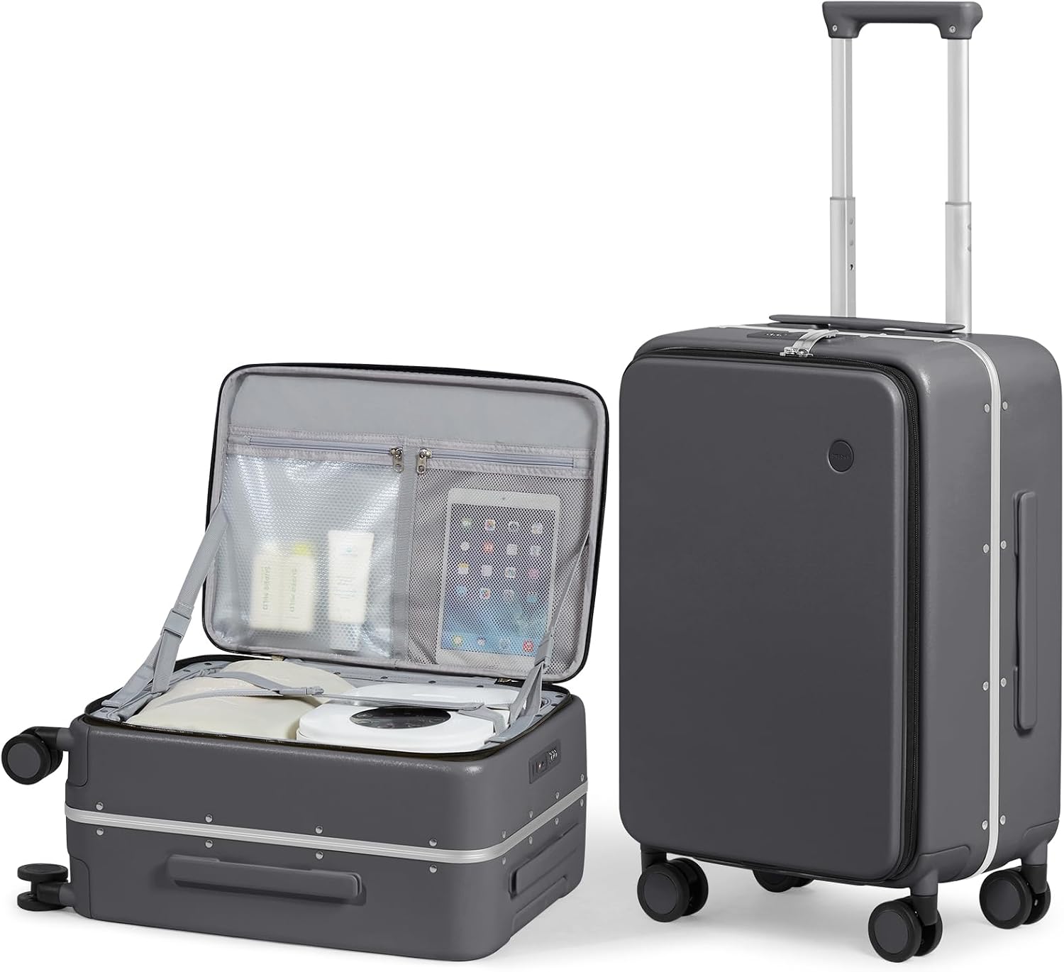 mixi 20 Inch Carry On Luggage 22x14x9 Airline Approved PC Hard Shell Suitcase Top Opening Aluminum Frame Travel Suitcases with Wheels, Rock Gray