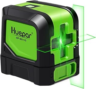 HUEPAR Laser Level Self-Leveling - 100 feet DIY Bright Green Cross Line Laser Leveler for Picture Hanging, Tile, Decoratio and Construction Indoor Project, 360° Magnetic Base & Battery Included