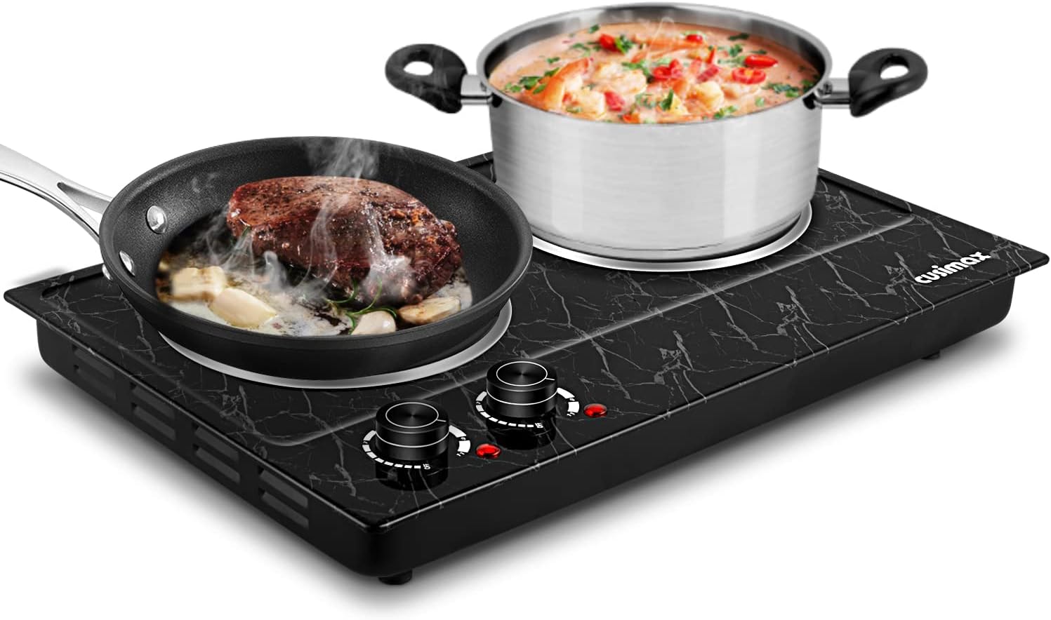 CUSIMAX 1800W Double Burner Electric Hot Plate, Dual Control Portable Stove Electric Burner for Cooking, Portable Countertop Burner, Glass Plate Infrared Cooktop