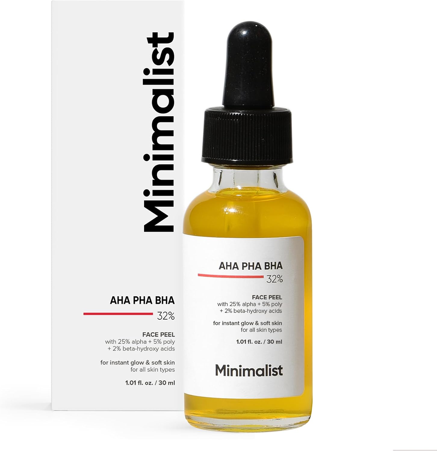 Minimalist 32% AHA PHA BHA Peeling Solution for Glowing Skin, Smooth Texture & Pore Cleansing | Weekend Facial Exfoliant or Peel |30 ml (Pack of 1)