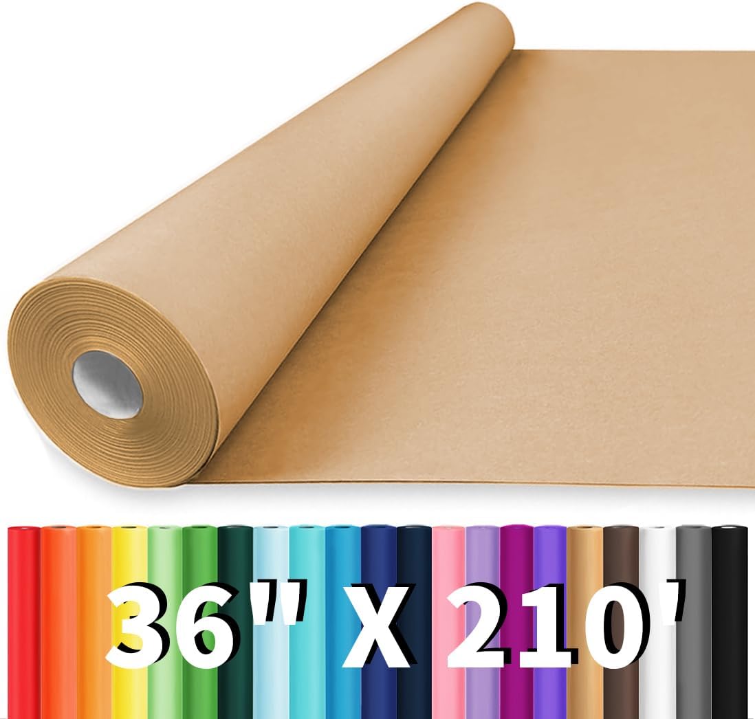 Vanhench 36"x 2520" (210') Brown Kraft Paper Roll, Craft Paper, Wrapping Paper for Bulletin Board Paper Roll Art Craft Bouquet Flower Table Covering Poster Packing Shipping Moving Supplies 70GSM 55LB