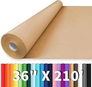 Vanhench 36"x 2520" (210') Brown Kraft Paper Roll, Craft Paper, Wrapping Paper for Bulletin Board Paper Roll Art Craft Bouquet Flower Table Covering Poster Packing Shipping Moving Supplies 70GSM 55LB