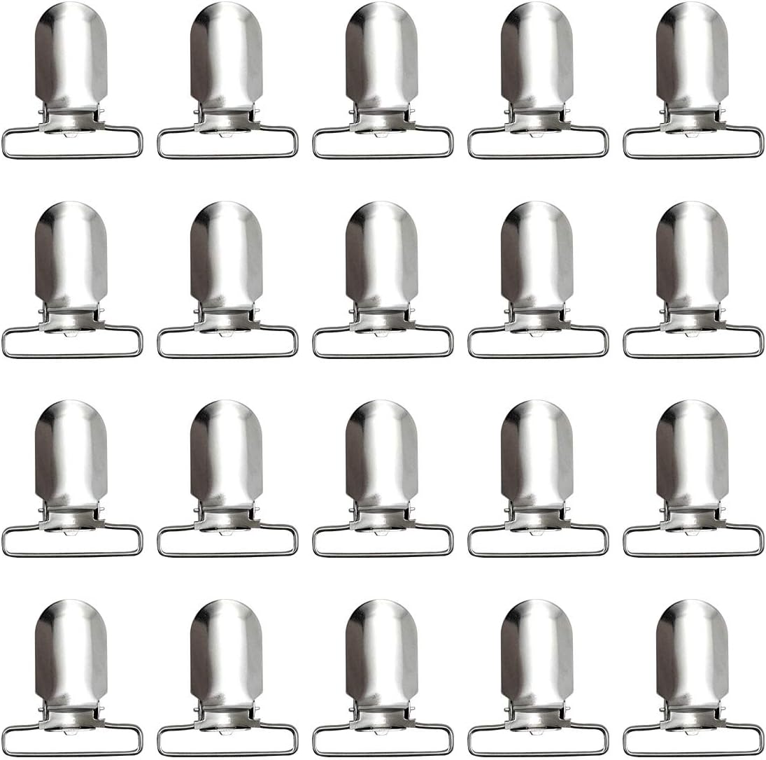 20 Pieces 32mm 1.25" Suspender Clips Heavy Duty Metal Clamp for Making Holders Bed Sheet Fasteners Straps Clips Holder Silver Color
