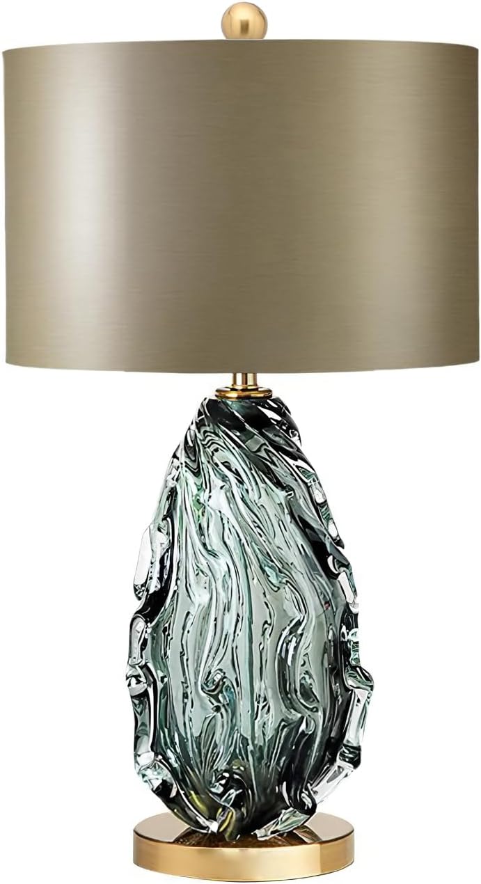 Modern Green Table Lamps Glass Table Lamp for Living Room Green Cloth Lamp Shade with Green Glass Lamp Body Nightstand Beside Lamps for Bedroom Study Room