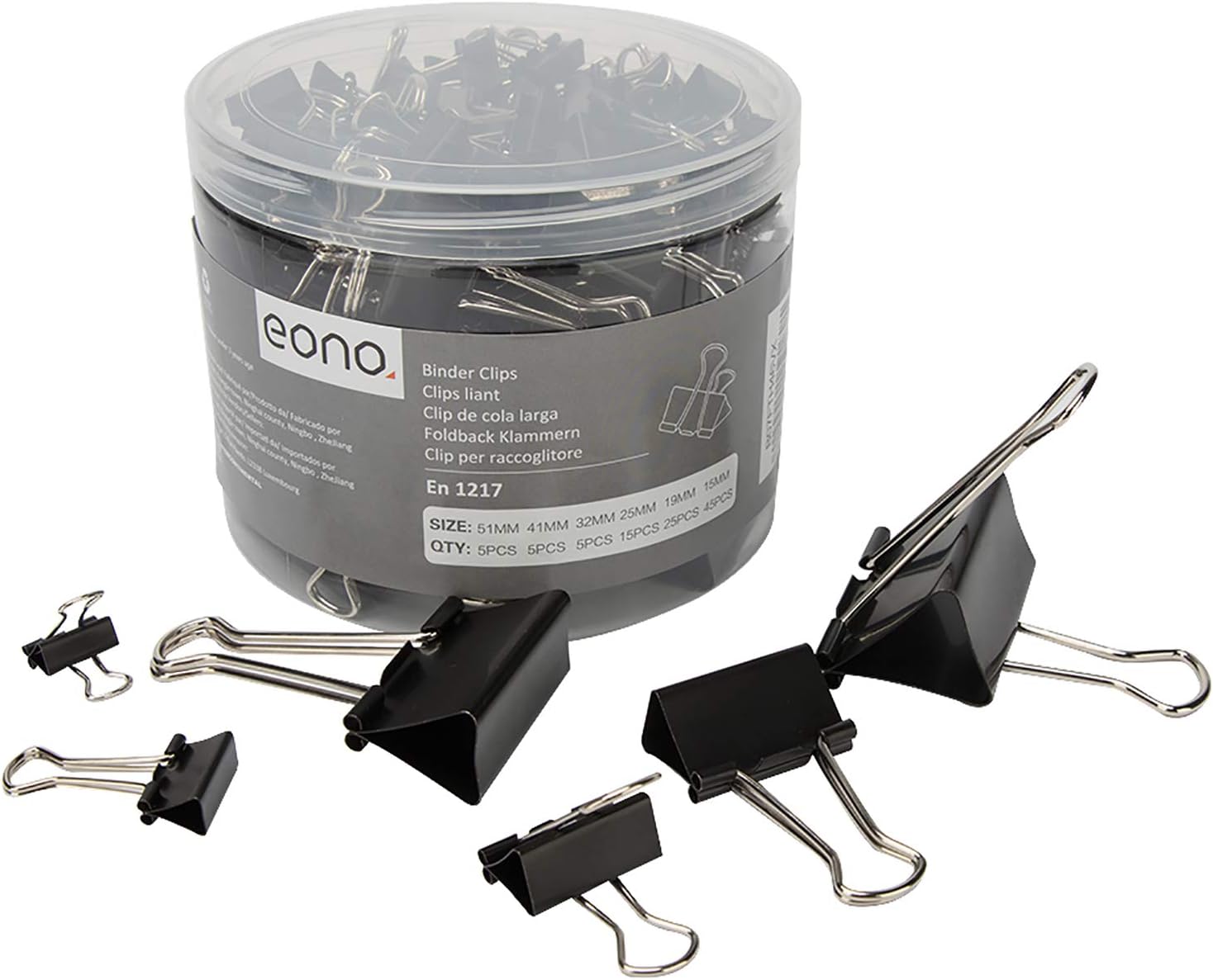 Eono Black Binder Clips, 100pcs Assorted Size Foldback Metal Binder Paper Clamps for Paperwork, Extra Small Medium Large 6 Sizes - 51mm, 41mm, 32mm, 25mm, 19mm, 15mm