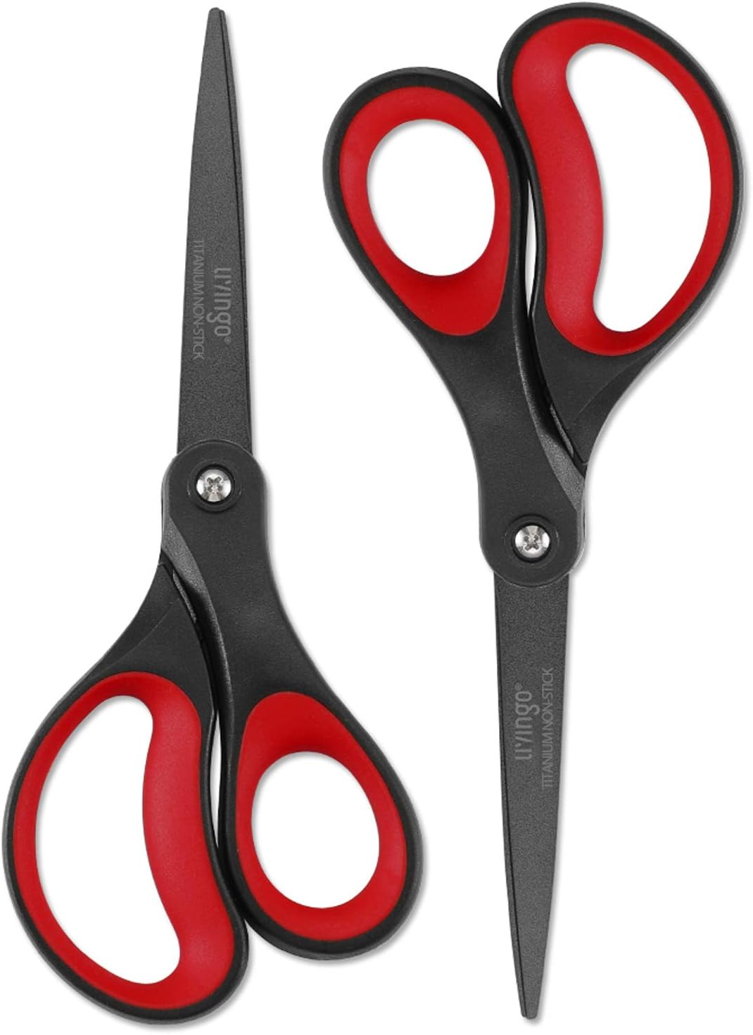 LIVINGO 2 Pack 8" Titanium Non-Stick Scissors, Professional Stainless Steel Comfort Grip, All-Purpose, Straight Office Stationery Craft Paper Fabric Household Sharp Shears Set for DIY(Red/Black)