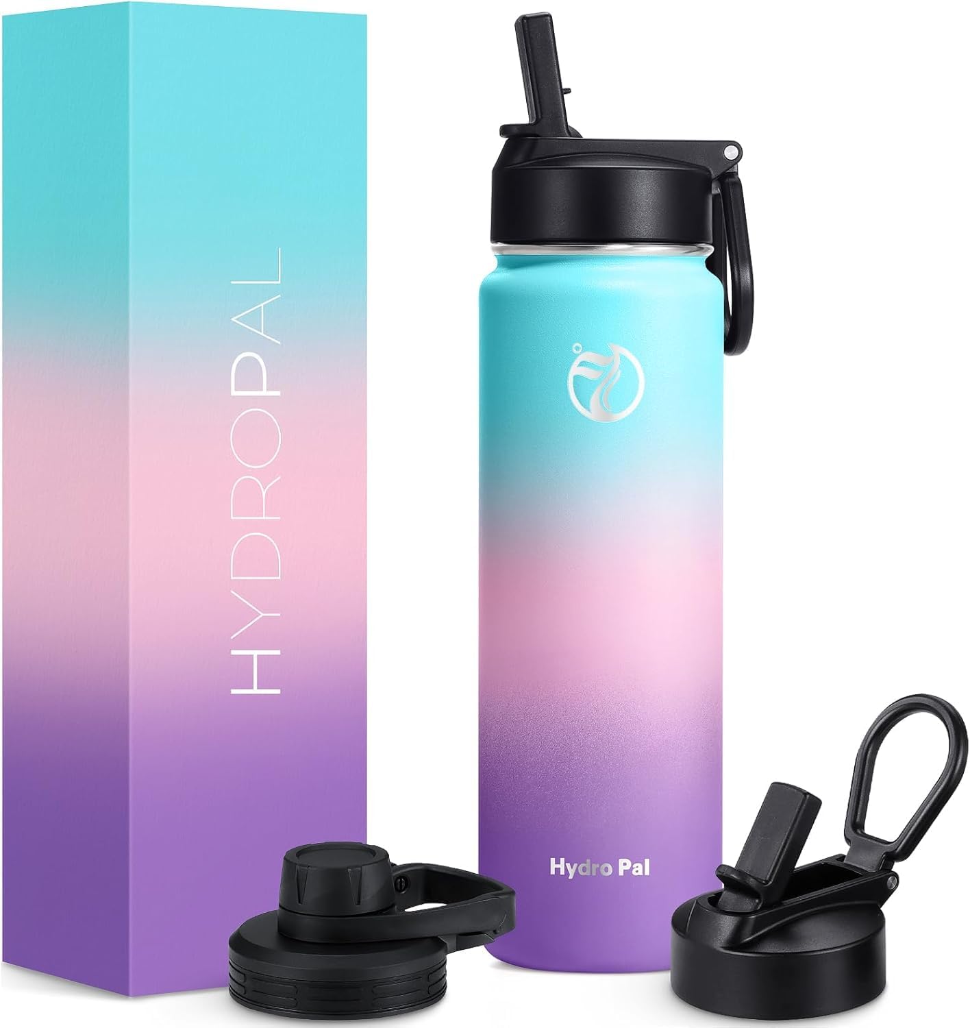 HydroPal Vacuum Insulated Stainless Steel Water Bottle, 1200ml/1000ml/750ml- 2 Lids (Straw Lid and Spout Lid), 2 Straws Water Bottle for 12 Hours Hot & 24 Hours Cold Drinks, Great for Work, Travel