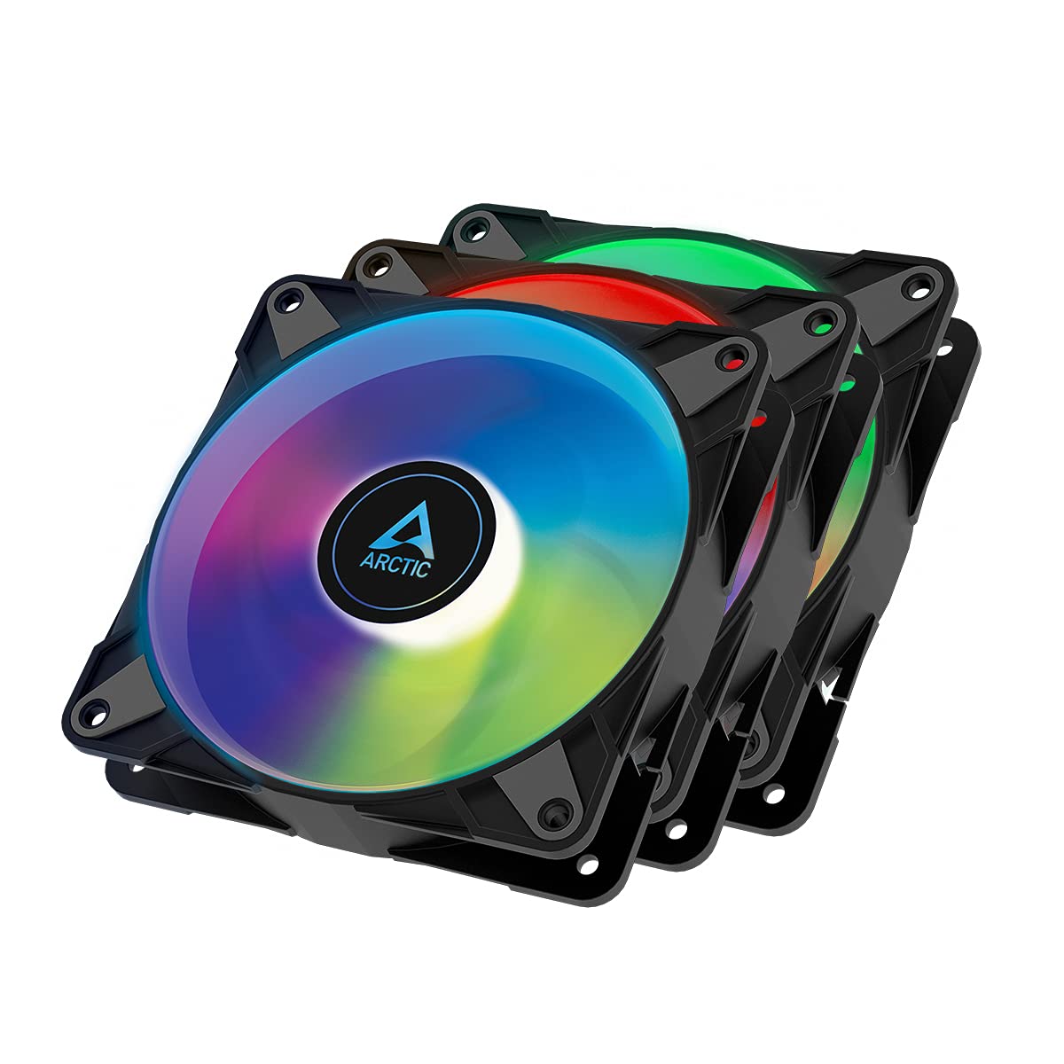 ARCTIC P12 PWM PST A-RGB (3 Pack) - PC Fans, 120mm PWM Case Fan Optimized for Static Pressure, Semi-Passive: 200–2000 RPM (0 RPM <5%), 5V 3 pin ARGB LED - Black
