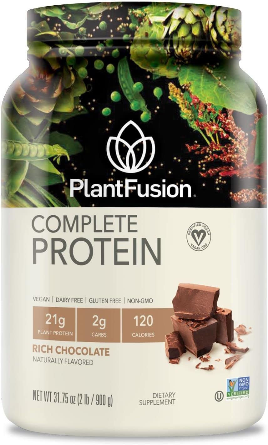 PlantFusion Complete Vegan Protein Powder - Plant Based With BCAAs, Digestive Enzymes and Pea Protein - Keto, Gluten Free, Soy Free, Non-Dairy, No Sugar, Non-GMO - Chocolate 2 lb