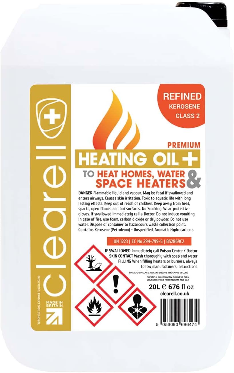 Clearell 20L HEATING OIL Premium Quality Kerosene for Heaters and Stoves | Compliant to BS2869C2 | Class 2 | 20 Litres