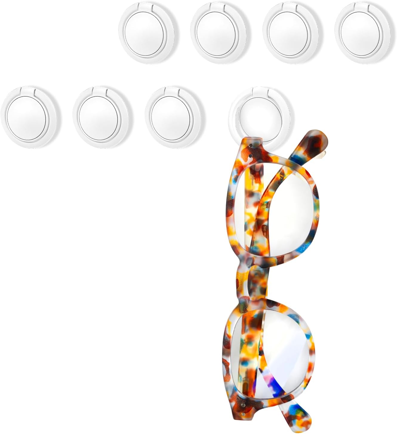 8 Pack Sunglasses Organizer Wall Mounted Sunglasses Holder Wall Hanging Glasses Organizer Eyeglass Holder (White)