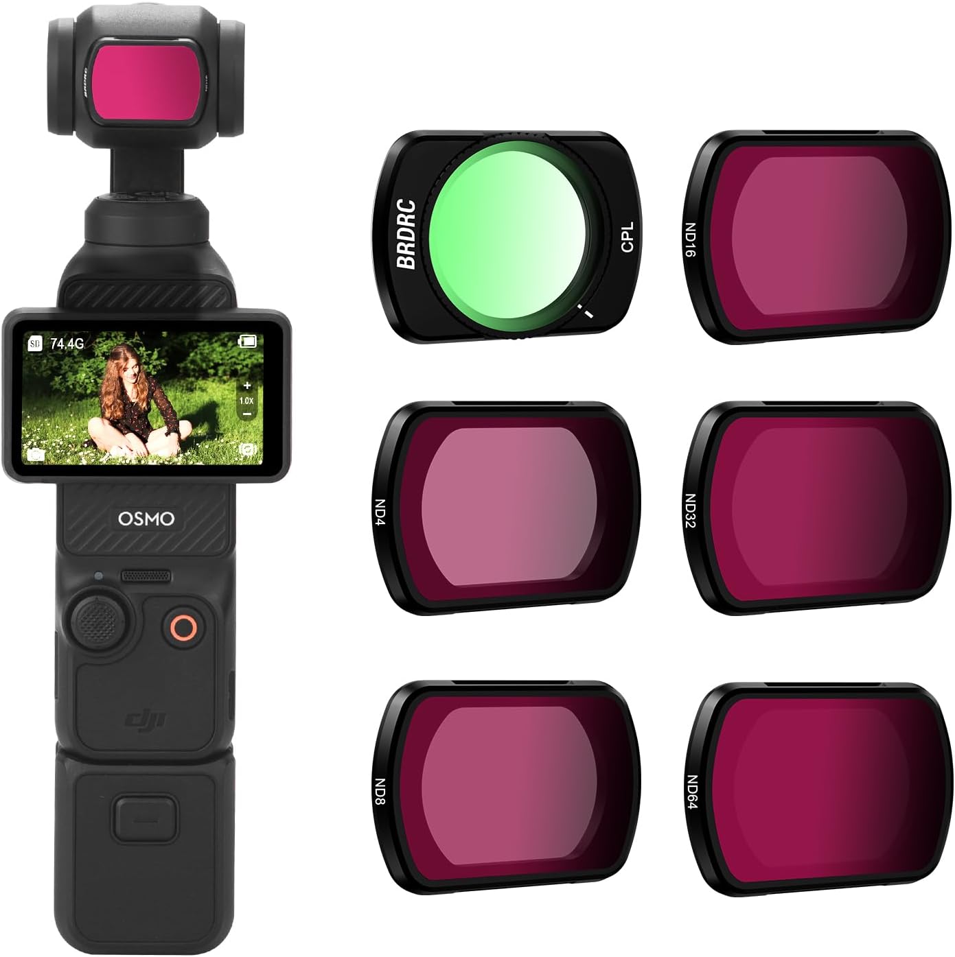 BRDRC Pocket 3 ND Filters Set, 6 Pack - CPL ND4 ND8 ND16 ND32 ND64 Lens Filter for DJI Osmo Pocket 3 Creator Combo Camera Accessories - Can be Stacked