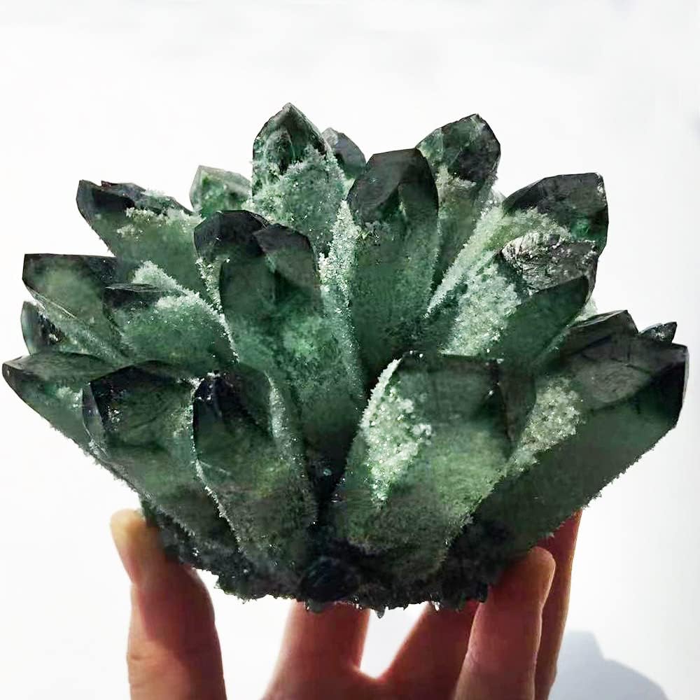 Natural Crystal Cluster Clear Quartz Mineral Green Ghost Crystal Cluster Amethsyt Cluster Healing Ornament (Green Ghost Cluster, 0.88-1.1lb)