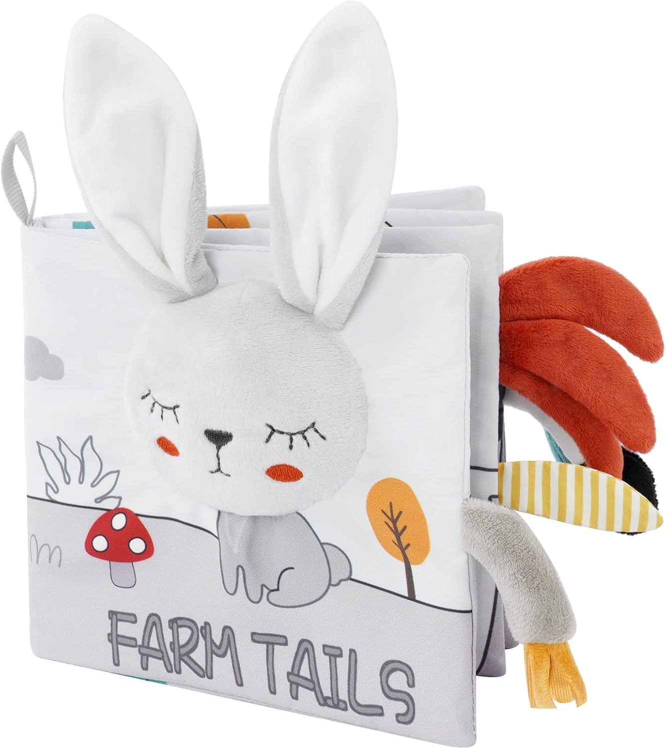Vicloon Baby Soft Books, Soft Toys Baby Cloth Books, Baby Bath Cloth Book, First Year 3D Animals Tails Crinkle Sensory Touch and Feel Book for Early Development Learning Books (Rabbit