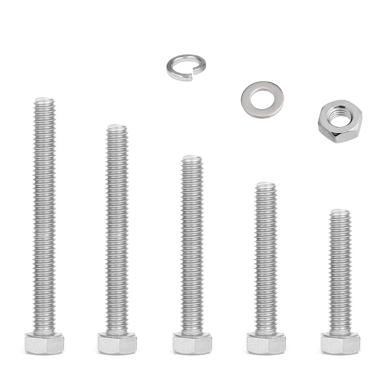 M5 Nuts And Bolts Set,Stainless Steel Hex Bolts Sets With Washers, Longer Machine Screws Assorted,Fully Threaded Bolts For Car, Bike,Furniture,Ship,Construction,Mechanical(30/40/50/60/70mm) (M5)