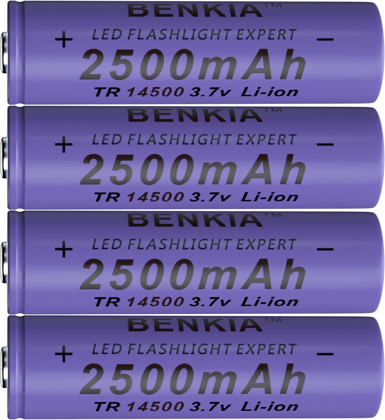 3.7 Volt 14500 Rechargeable Battery 2500mAh Battery 4 Pack Large Capacity Batteries for LED Flashlight, Headlamps, Cameras, Doorbells etc