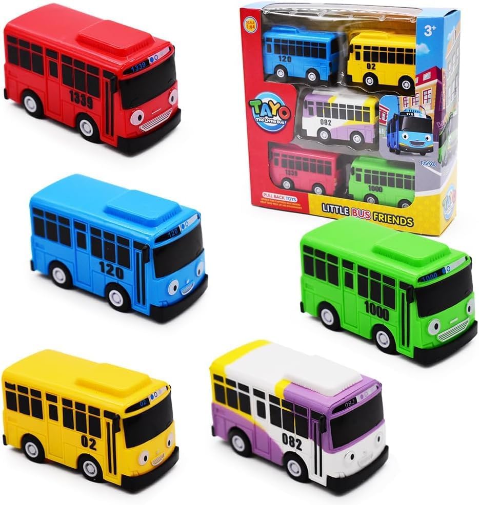5 Pcs Bus Toy Car Model Set - Alloy Pull-Back Vehicles for Kids' Gifts and Birthday Parties