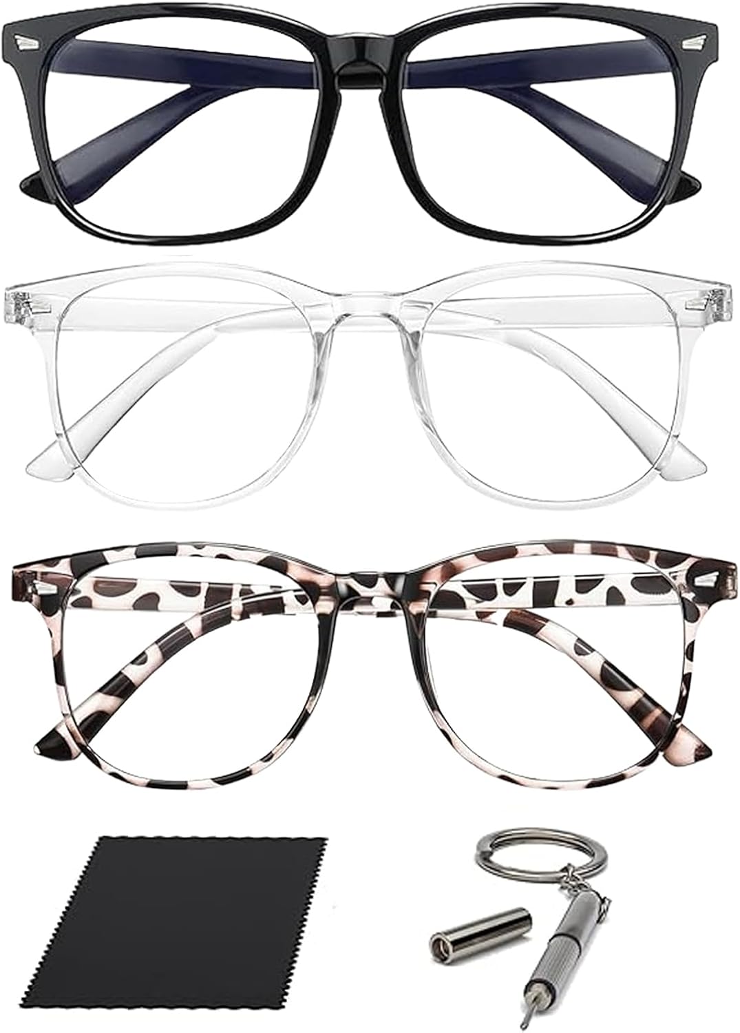 KSVFTB 3-Pair Blue Light Glasses for Women –Light Glasses Womens, Light Glasses, Stylish Computer Glasses to Block Harmful Rays, Reduce Eye Strain + Cleaning Cloth & Adjuster Tool