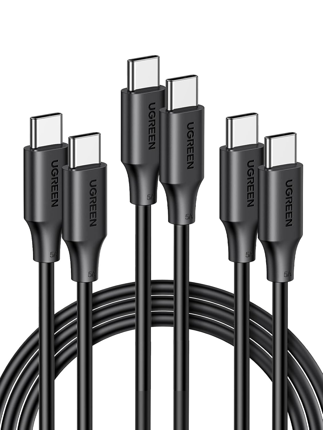 UGREEN 100W 3-Pack USB C Cable, Fast Charging USB-C Charger Cable Compatible with iPhone 16/16 Plus/16 Pro/16 Pro Max/15, MacBook Pro 2022, iPad Pro 2022, Galaxy S24/S23 Ultra, Pixel, 6.6FT