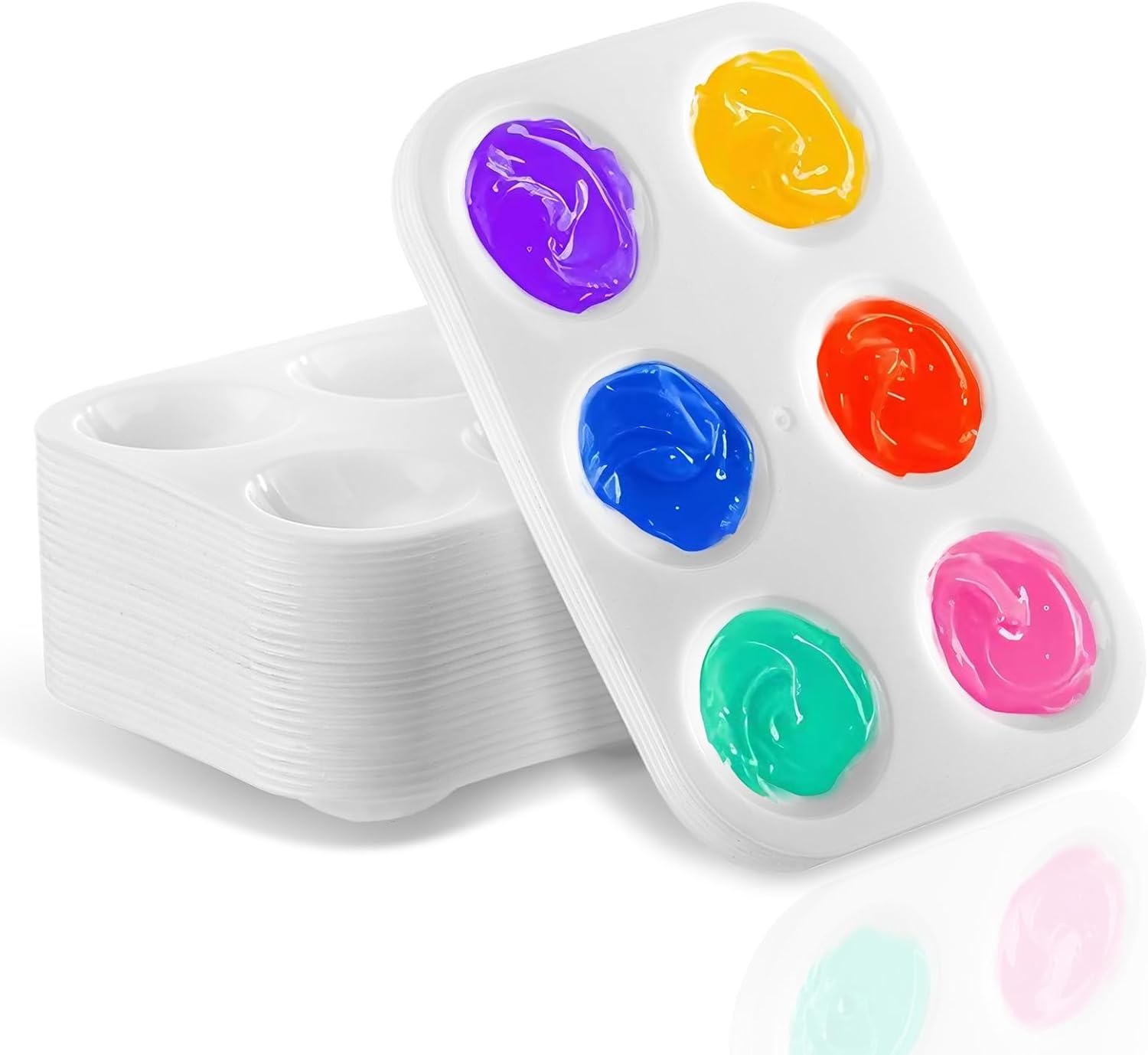 32 PCS Paint Tray Palette, White Plastic Paint Pallets, 6 Well Rectangular Paint Watercolor Palette for Students, Premium Paint Holder Tray for Painting Party, DIY Craft and Art Class