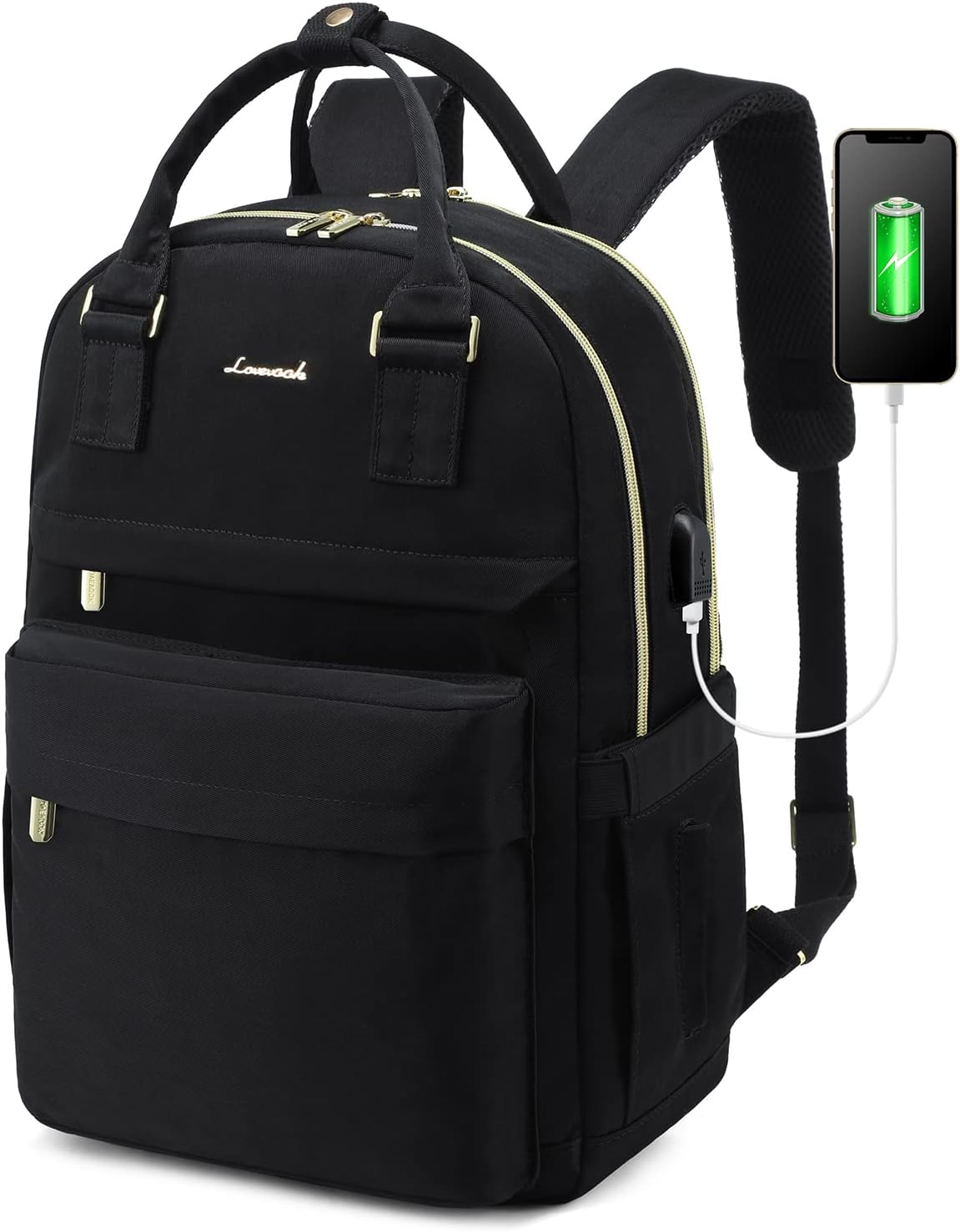 LOVEVOOK Laptop Backpack Womens, 15.6 Inch School Bags for Women Waterproof Computer Rucksack with USB Port for Travel Business College Work, Black