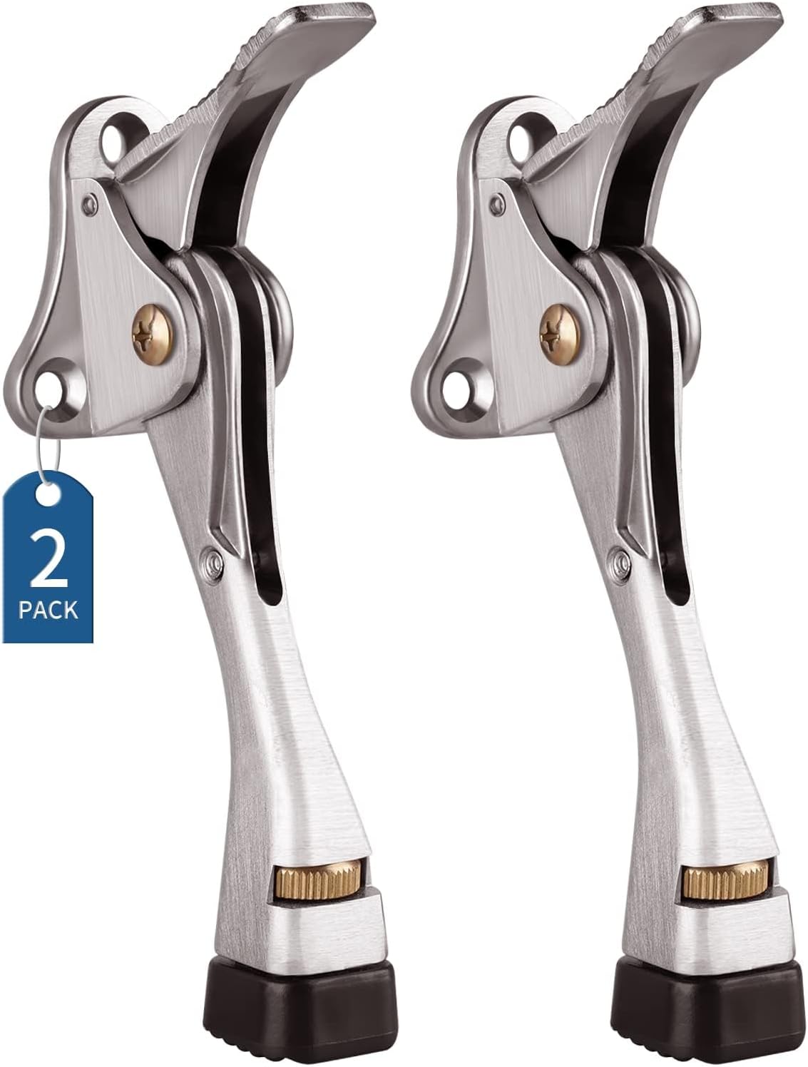 Gotega Door Stopper, 2 Packs Kickdown Door Stop with One Touch Adjustable Height and Rubber Tip 4 Inches, Heavy Duty Door Stops, Door Holder, Bottom of Door