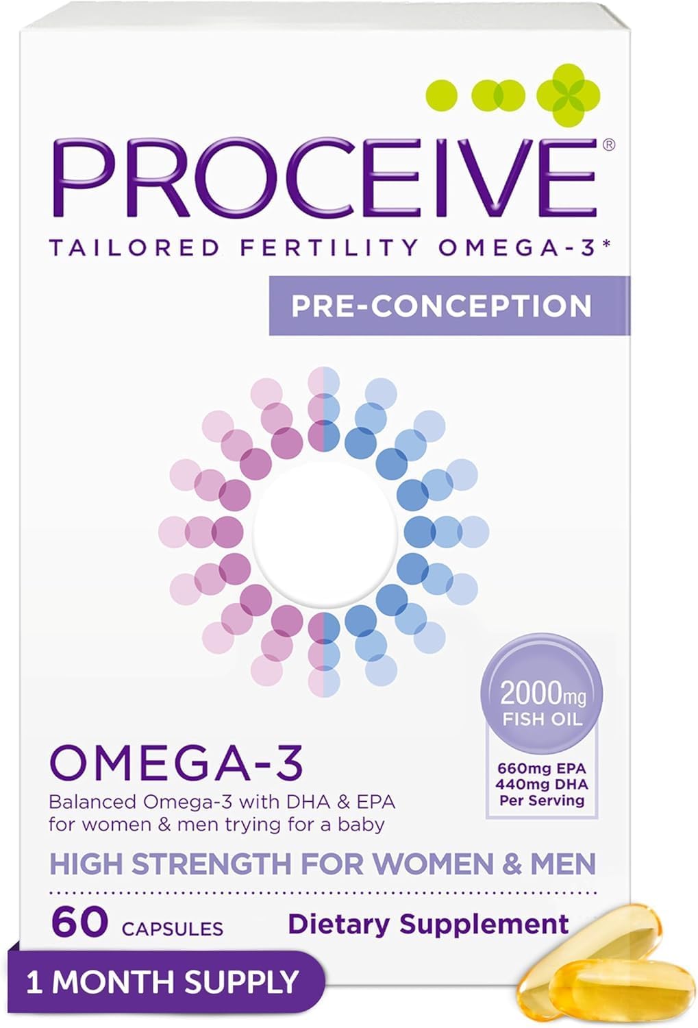 Proceive Prenatal Omega 3 Fish Oil Supplement, 2000mg - High Strength Omega 3 Essential Fatty Acids with DHA & EPA - Fertility & Conception Support for Women & Men - 60 Capsules