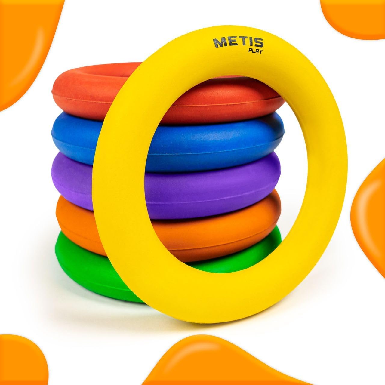 METIS Play Rubber Tennikoit Rings [6 Pack] - Fun Ring Toss Game for Kids & Outdoor Garden Entertainment | Rubber Frisbee Ring Set