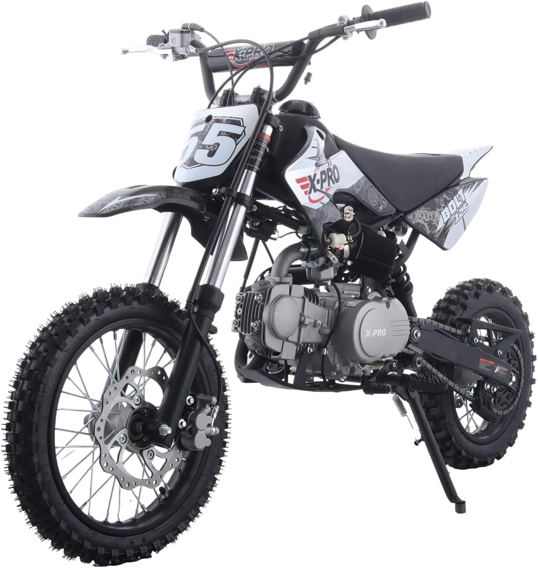 X-PRO Bolt 125 125cc Zongshen Brand Engine Dirt Bike with 4-Speed Manual Transmission Kick Start, Big 14"/12" Tires!(Black)
