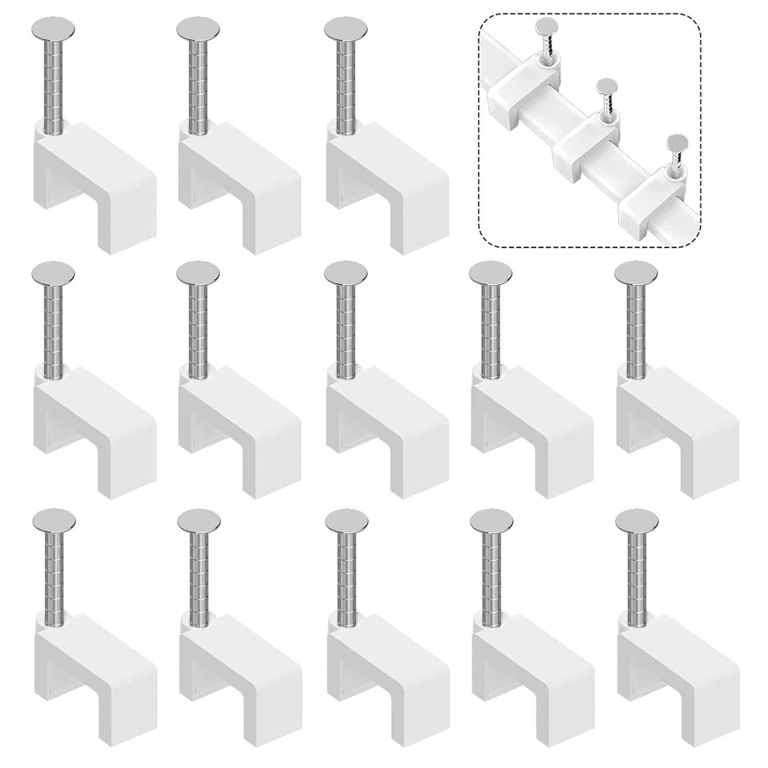 Cable Clips Nail in Cable Clips 100 Pcs 8mm Flat Ethernet Cable Wall Clips Cable Tacks Coax Cable Clips Speaker Wire Clips Cable Nails for Cords Cat5/Cat5e/Cat6/Cat7 RJ45 Cord Clips
