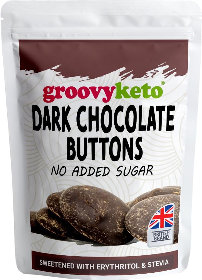Groovy Keto Dark Chocolate Large Baking Buttons Sugar Free, Low Carb, Sweetened with Stevia Erythritol, Keto Friendly, Gluten Free for Baking Snacking Keto Diet Cookies and Dessert 210g Pouch