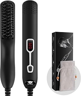 Beard Straightener Comb for Men - Upgraded Professional Electric Mens Beard Straightening Heated Brush Portable Anti-Scald 5 Adjustable Temperatures & LCD Display with Carrying Bag