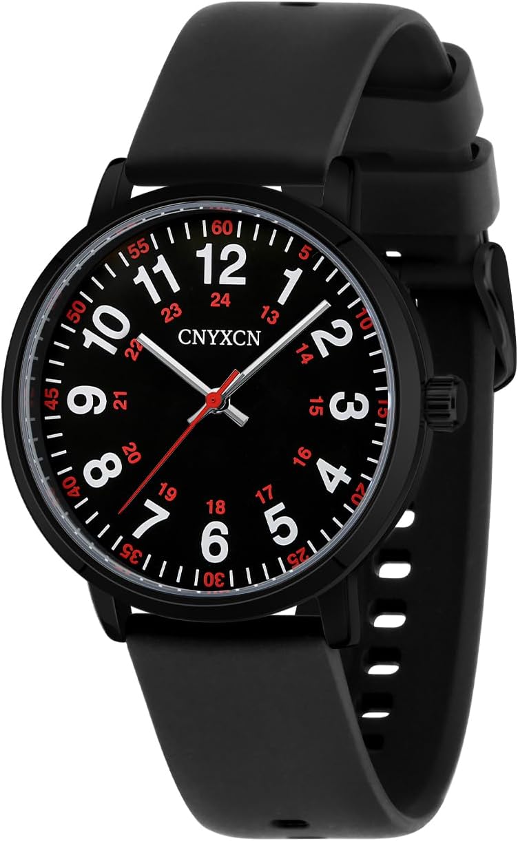 Nurse Watch for Medical Students,Doctors,Women Men with Second Hand and 24 Hour Easy to Read Dial Silicone Band Water Resistant