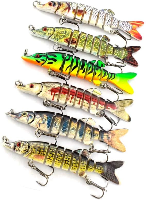 ODS Pike Lure Kit 3.5inch Fishing Bait Jointed Swimbait with Hooks Lifelike Artificial Bait for Freshwater Saltwater(6pcs/Set)