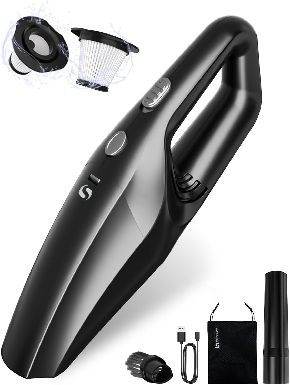 SERVOMASTER Handheld Vacuum Cleaner, Powerful Suction Car Vacuum Cleaner, Rechargeable Hand Held Vacuum Cordless with Washable HEPA Filter for Car, Home, Office, Pet Hair