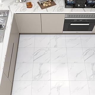 WESTICK White Marble Peel and Stick Floor Tile Bathroom Waterproof Marble Floor Tiles Self Adhesive Sticky Tiles for Floor Bedroom Living Room Camper Kitchen Peel and Stick Tle Floor 20 PCS 12"x12"