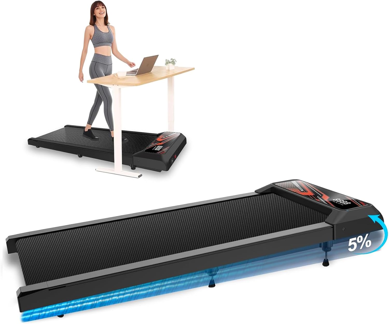 Under Desk Treadmill, 2.5 HP 265 Lbs Low Noise Walking Pad Treadmill LED Display with Remote Control Walking Jogging Running Machine, Incline Treadmills for Home and Office