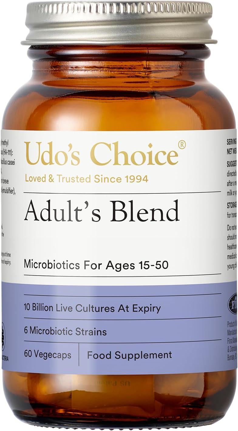High Strength Probiotics for Adults – UDO’s Choice Adults Blend – 17 Billion CFU – 6 Gut-Specific Strains – Daily Microbiotics for Digestive Balance & Bowel Health – 60 Caps, One a Day – FOS Free