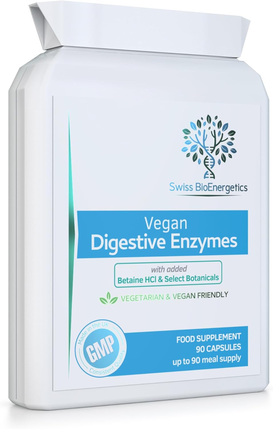 Vegan Digestive Enzymes with Betaine HCl - providing Bromelain, Amylase, Protease, Lipase, Papain, Apple Cider Vinegar, Ginger, Caraway, Turmeric, Peppermint, Fennel & Chamomile | 90 capsules, UK Made