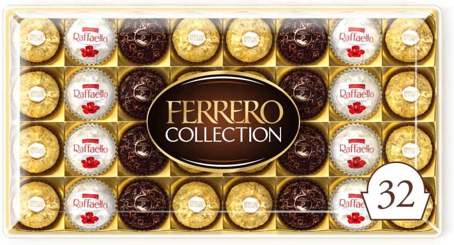 Ferrero Collection Pralines, Father's Day Gift, Assorted Rocher, Gifts for Father's Day, Coconut Raffaello and Dark Chocolate Rondnoir, Box of 32 (359g)