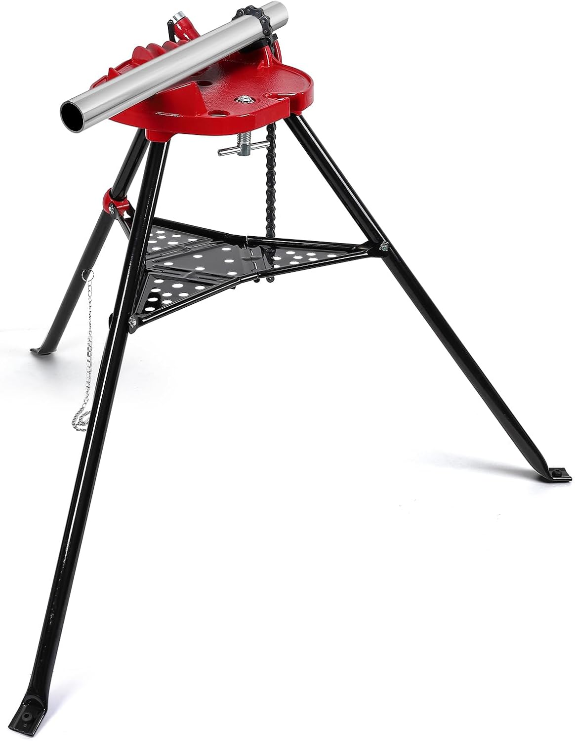 Tripod Pipe Chain Vise Stand, 1/8" -6" Capacity, Long-lasting Pipe Stand with Foldable Steel Legs for Pipe Cutting & Bending & Threading, for Pipefitters, Plumbers