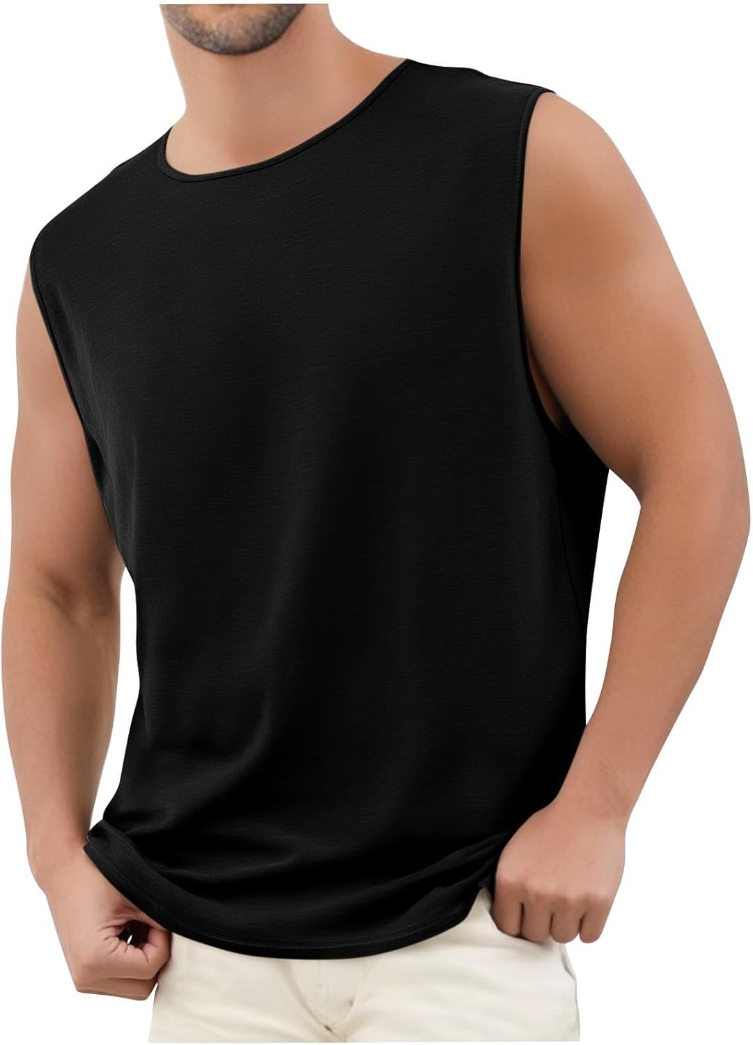 Mens Casual Basic Crew Neck Tank Top Sleeveless Muscle Shirts Soft Fitness Sports Solid T Shirt for Gym Workout