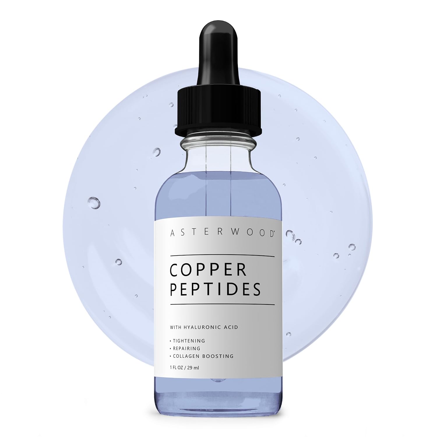 Asterwood Copper Peptides Serum for Face - Tightening, Repairing, Collagen Boosting - Copper Tripeptide-1 GHK-Cu - Peptide Serum with Hyaluronic Acid - 1 oz / 29 ml
