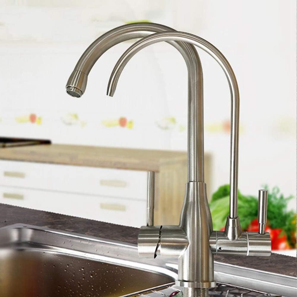 Kitchen Taps 3 Way Health Lead-Free Stainless Steel Kitchen Filter Tap Delivers Hot/Cold Water Filter Water Brushed 2 in 1 Filter Kitchen Faucet