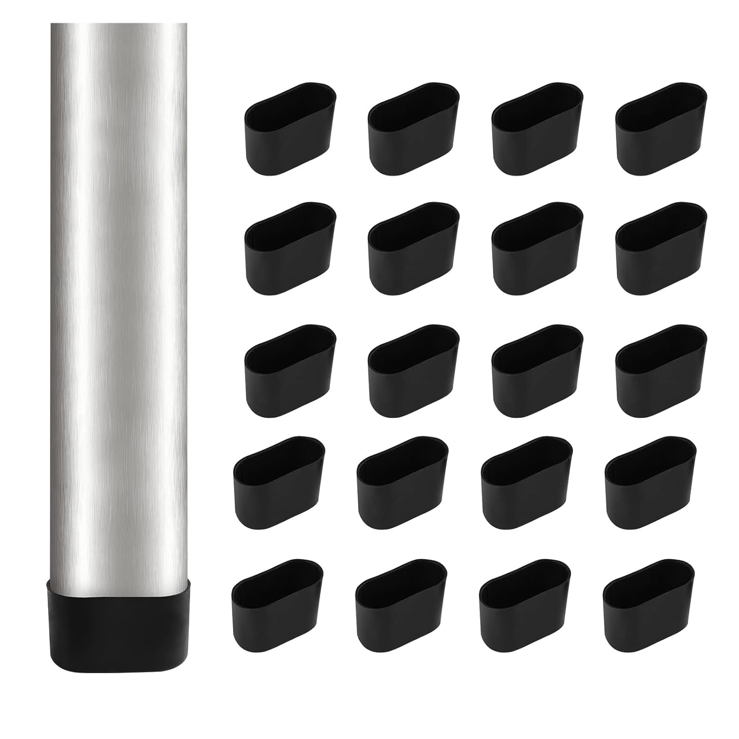 Oval Furniture Leg Protectors 1.57" x 0.79", Masendelk 24 Pack Black Chair Leg Caps Wood Floor Protectors, 40 x 20mm PVC Chair Leg Covers