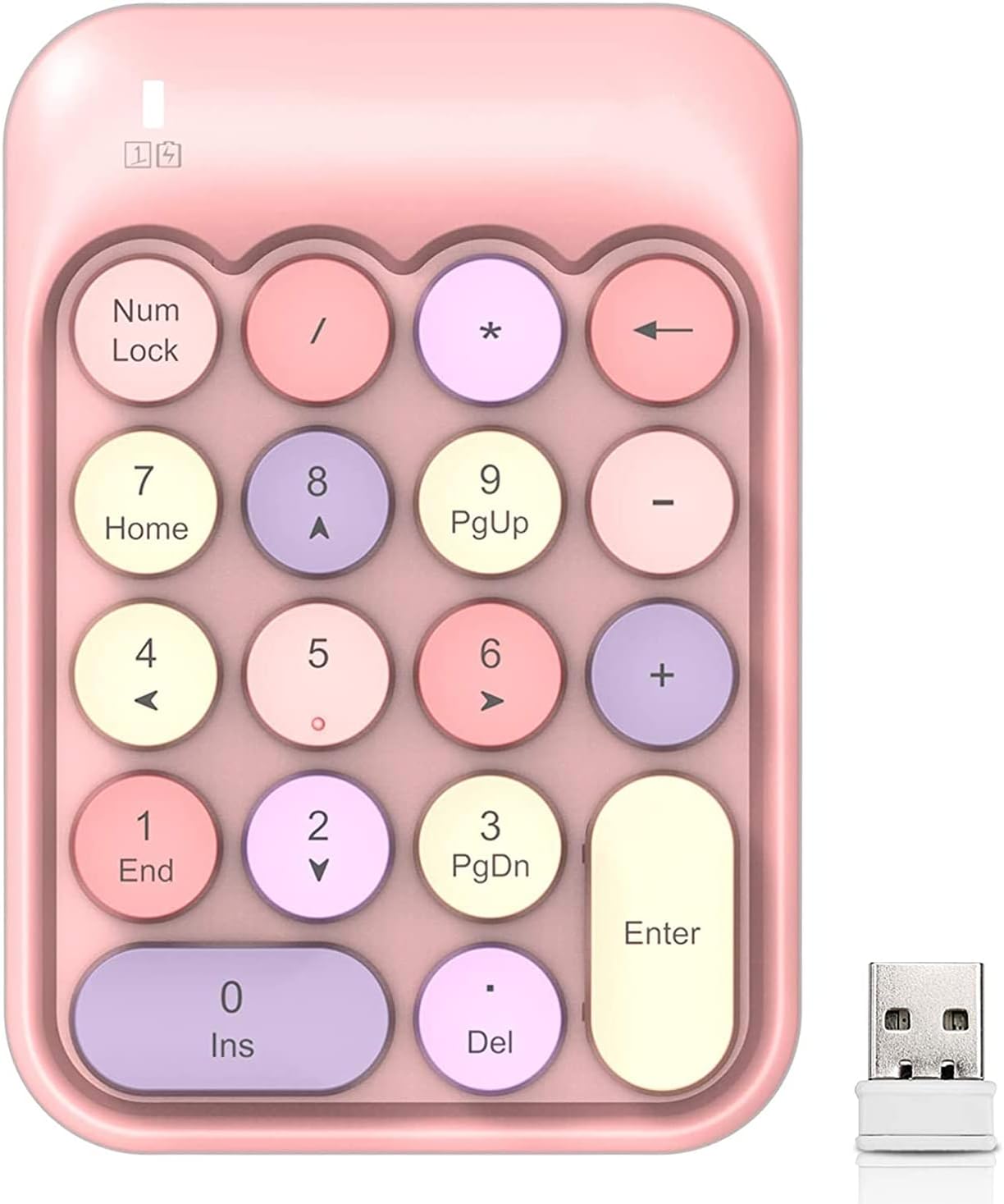 FELICON Wireless Numeric Keypad 18 Keys with 2.4G Mini Portable Silent Number Pad USB Receiver Financial Accounting Keyboard Extensions for Laptop Desktop PC Pro（Pink Mix）